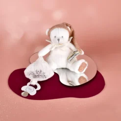 Hot Peluche attache-sucette Ours Pantin Rose (20 cm) Doudou Attache Sucette