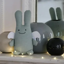 Sale Peluche en coton bio ange lapin vert d'eau + pochette en coton (20 cm) Peluche Moyenne (20-59 Cm)