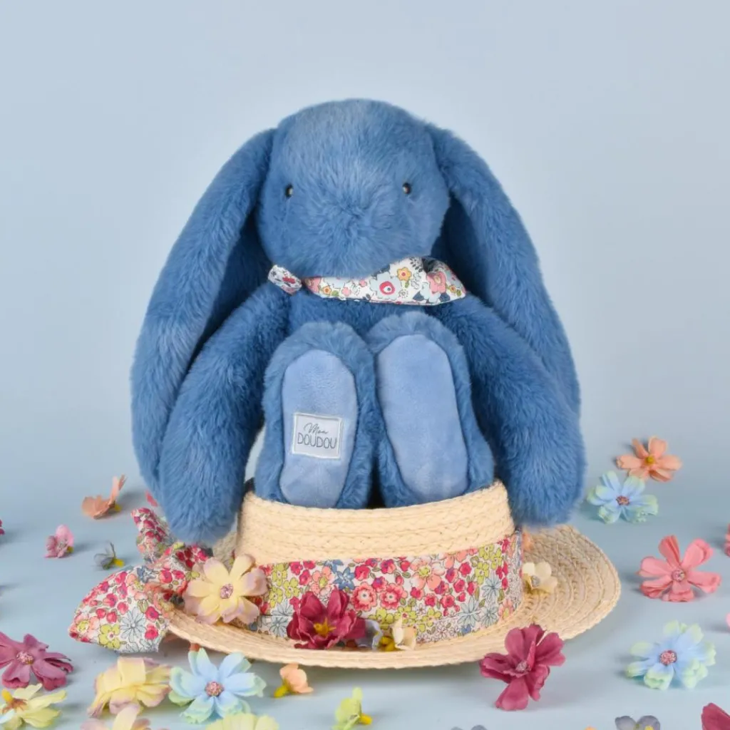 Hot Peluche Lapin Fleurette Bleu (25 cm) Peluche Moyenne (20-59 Cm)