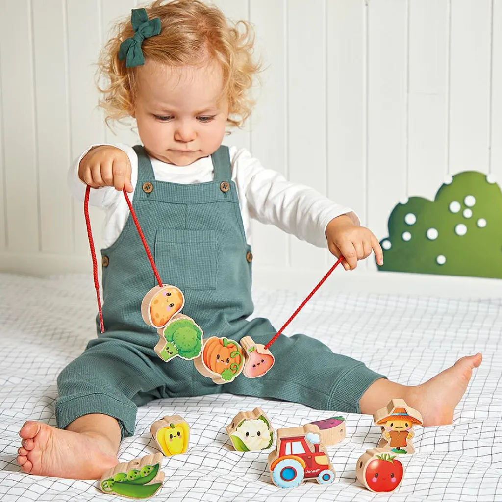 Clearance Perles à enfiler en bois Ferme potager (11 pièces) Jouet À Encastrer