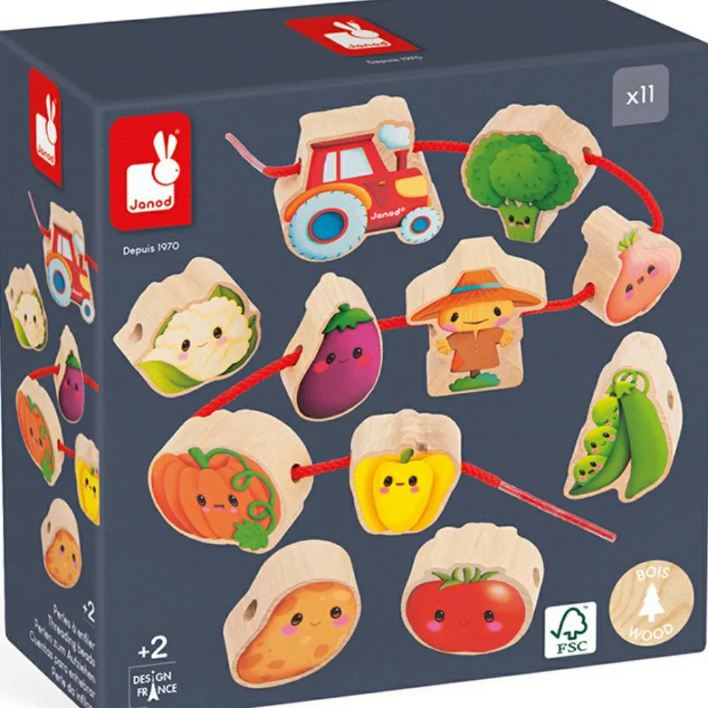 Clearance Perles à enfiler en bois Ferme potager (11 pièces) Jouet À Encastrer