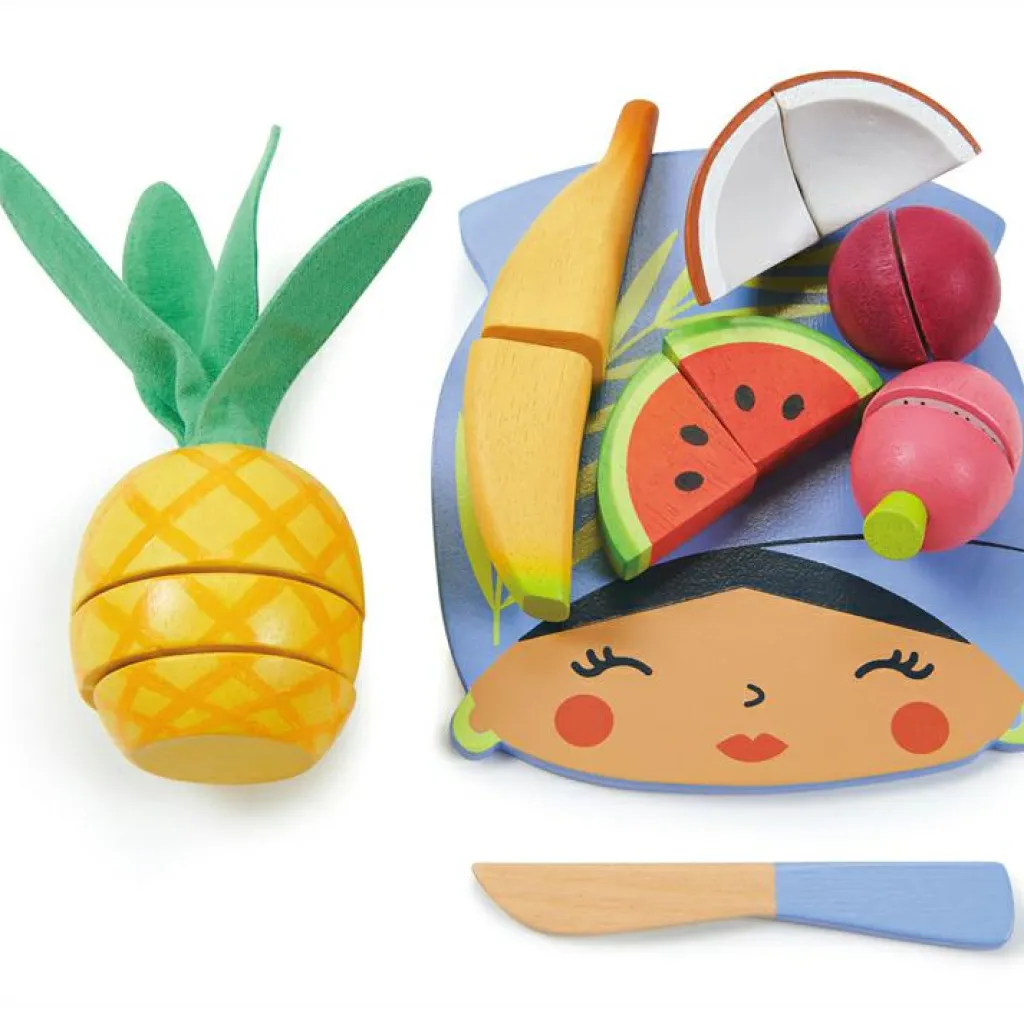 Planche à découper fruits tropicaux en bois Dînette Et Aliments Factices