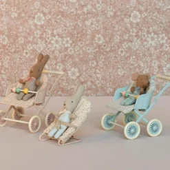 Hot Poussette double Bébés Souris bleu Figurines De Jeu