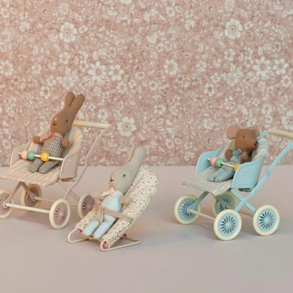 Hot Poussette double Bébés Souris bleu Figurines De Jeu