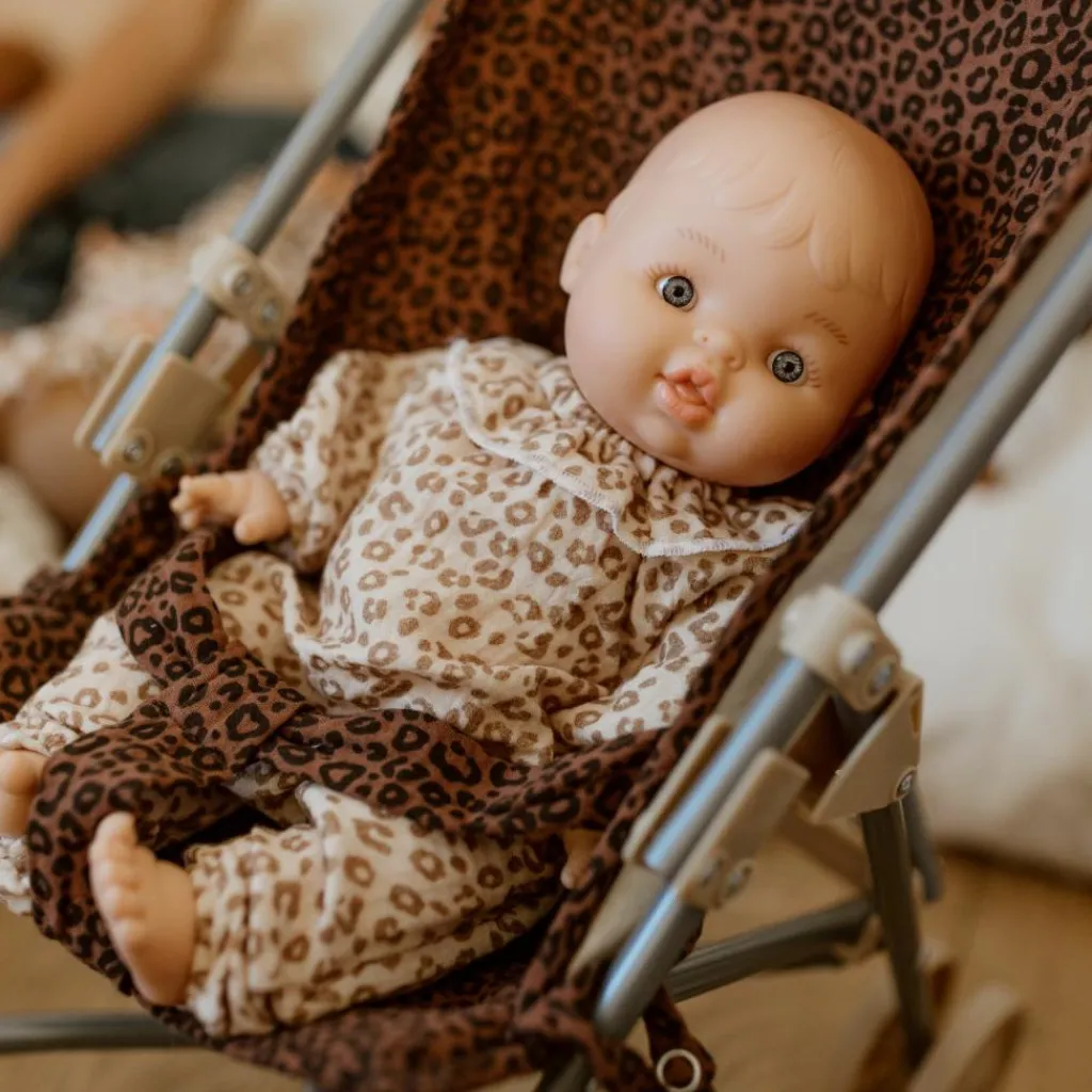 Hot Poussette pour poupée Gaze Léopard Marron (personnalisable) Poussette Pour Poupée