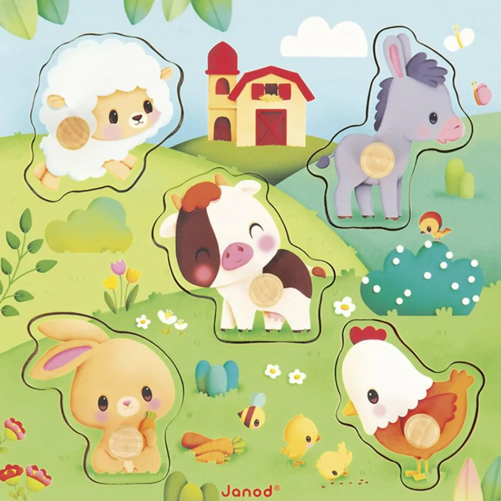 Hot Puzzle tactile en bois Ferme (5 pièces) Puzzle