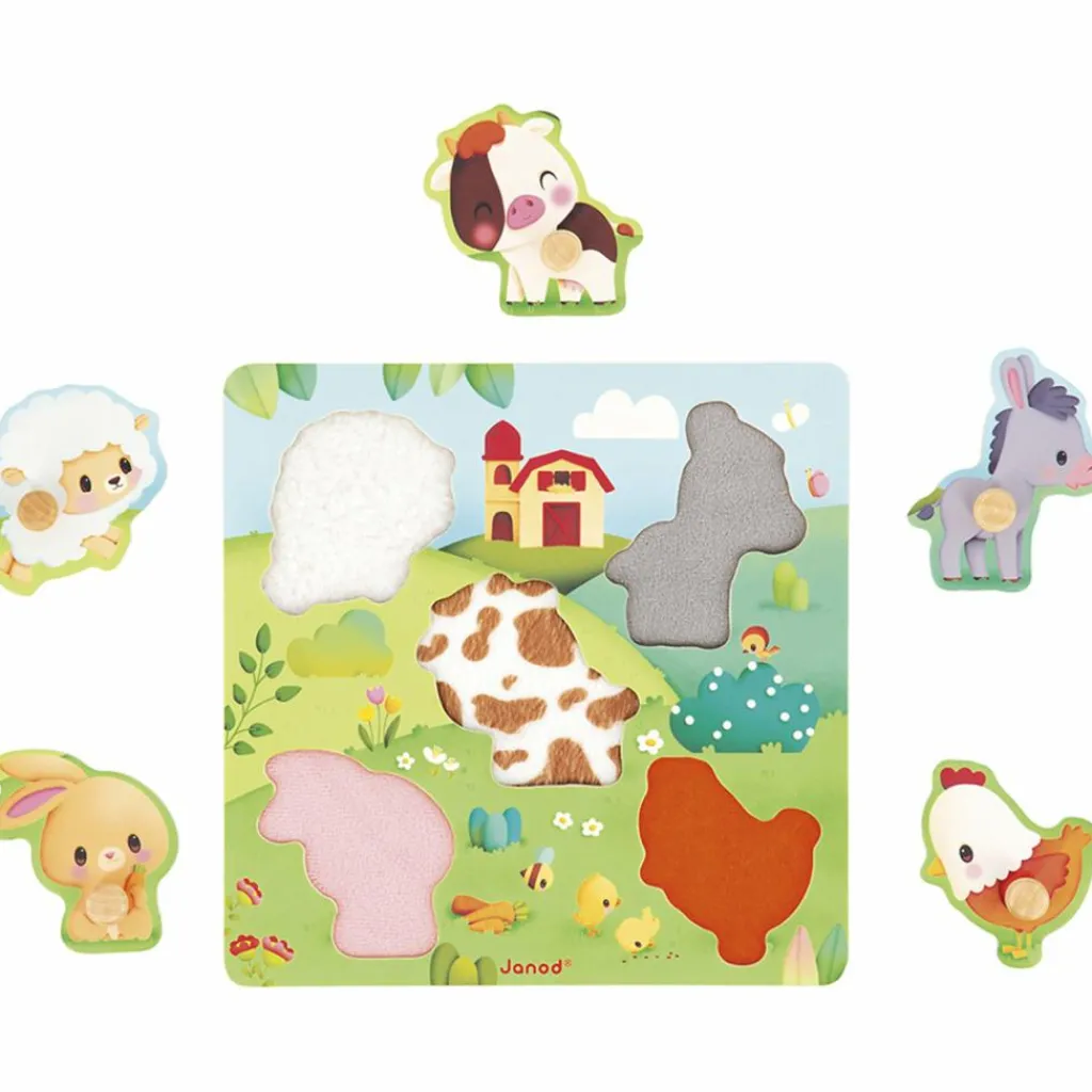 Hot Puzzle tactile en bois Ferme (5 pièces) Puzzle