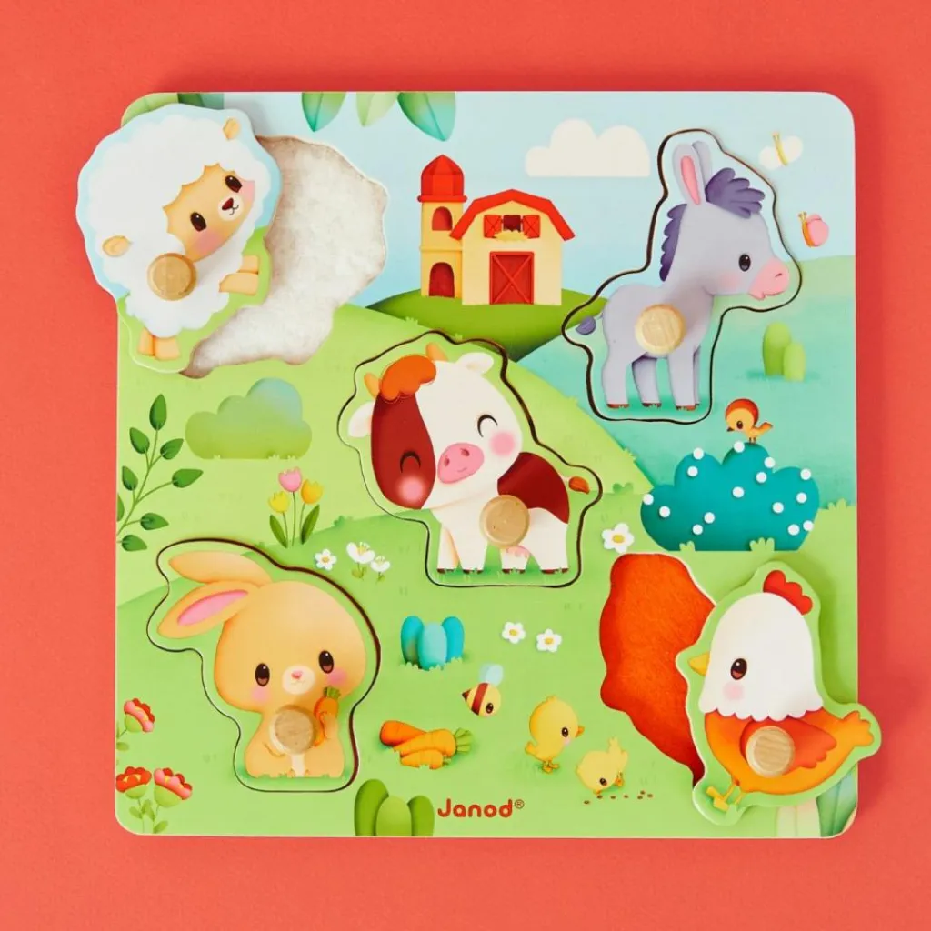 Hot Puzzle tactile en bois Ferme (5 pièces) Puzzle