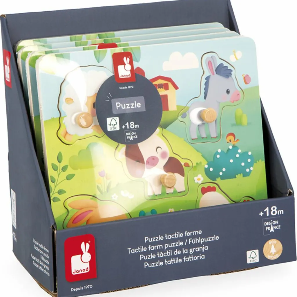 Hot Puzzle tactile en bois Ferme (5 pièces) Puzzle