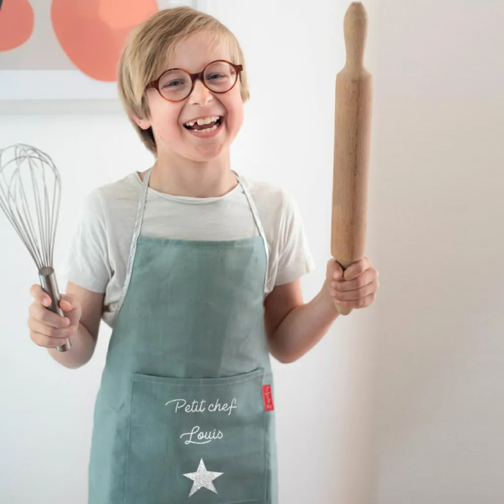 Clearance Tablier enfant en lin Vert amande (personnalisable) Enfant Tablier Enfant