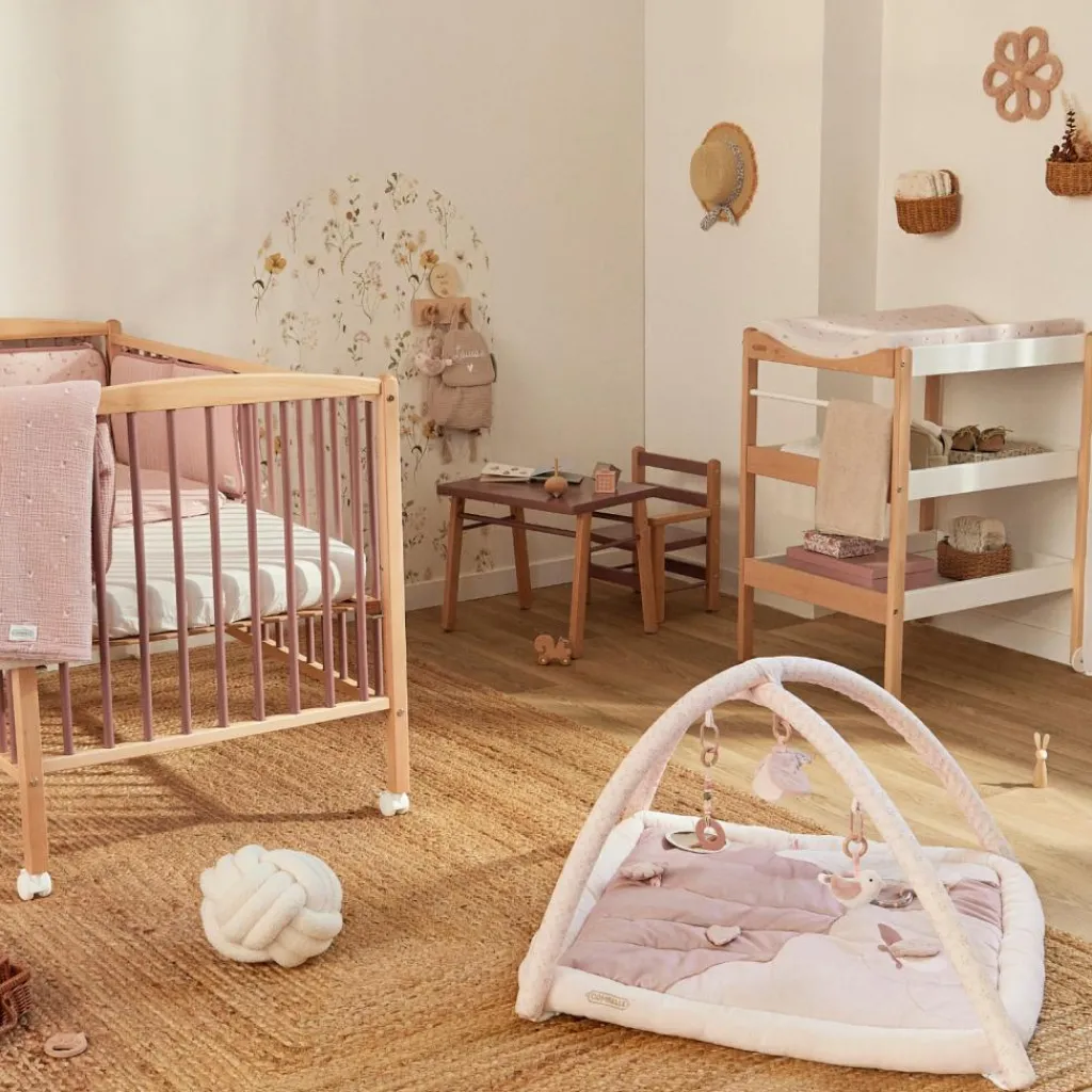 Tapis d'éveil ouatiné soft boa avec arche de jeux rose Tapis D'Éveil