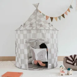 Tente de jeu en tissu recyclé Damier beige Tente De Jeu