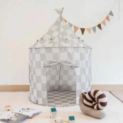 Tente de jeu en tissu recyclé Damier beige Tente De Jeu