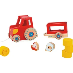 New Tracteur en bois à tirer Ferme (7 pièces) Jouet À Tirer / Pousser